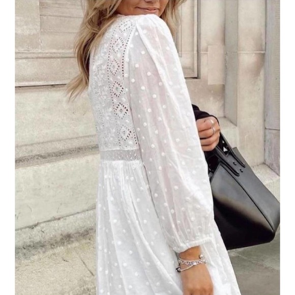 ZARA SWISS DOT EMBROIDERED DRESS WHITE - Picture 3 of 15